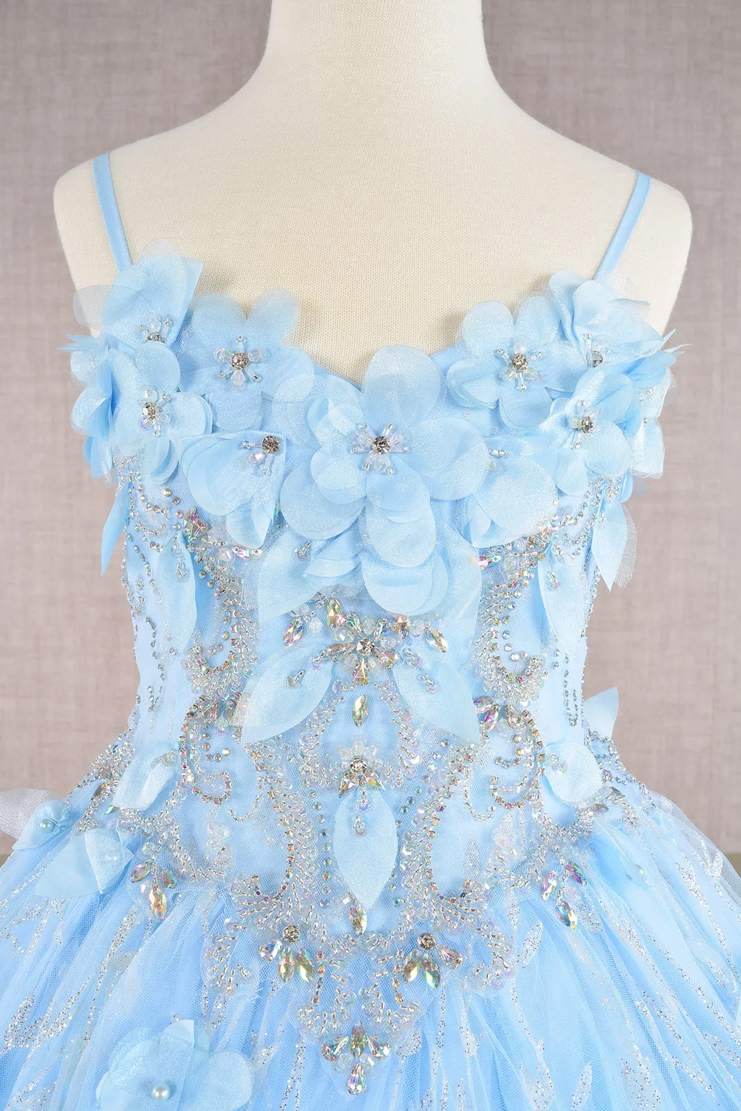 3D Flower Applique Jewel Mesh with Long Mesh Cloak Kids Dress GLGK105