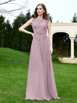 A-Line Chiffon Dress with Flower Appliqued Dusk Plus Size