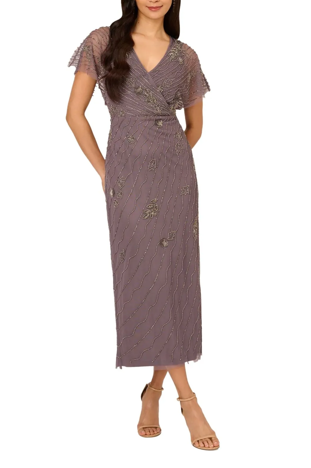 Adrianna Papell Beaded Ankle Length Dress