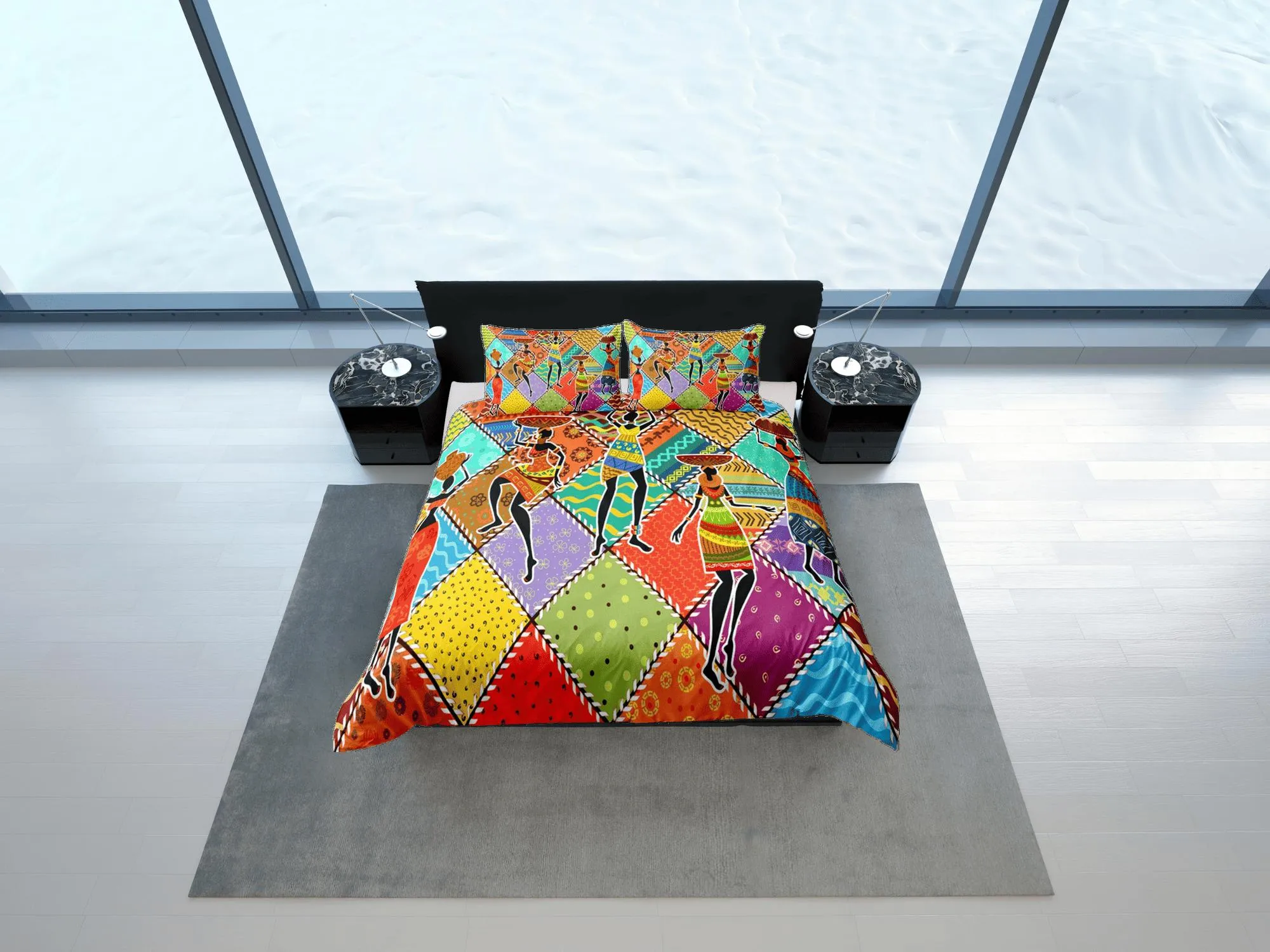 African women patchwork bedding set duvet cover, boho bedding set, ethnic tribal designs, afrocentric designer bedding, south african gift