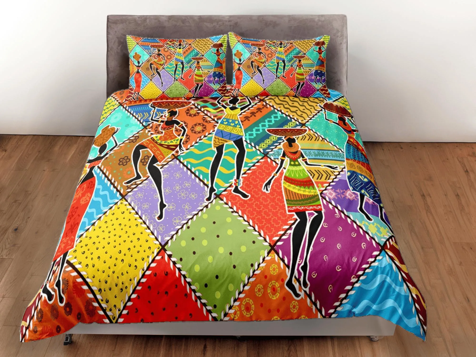 African women patchwork bedding set duvet cover, boho bedding set, ethnic tribal designs, afrocentric designer bedding, south african gift