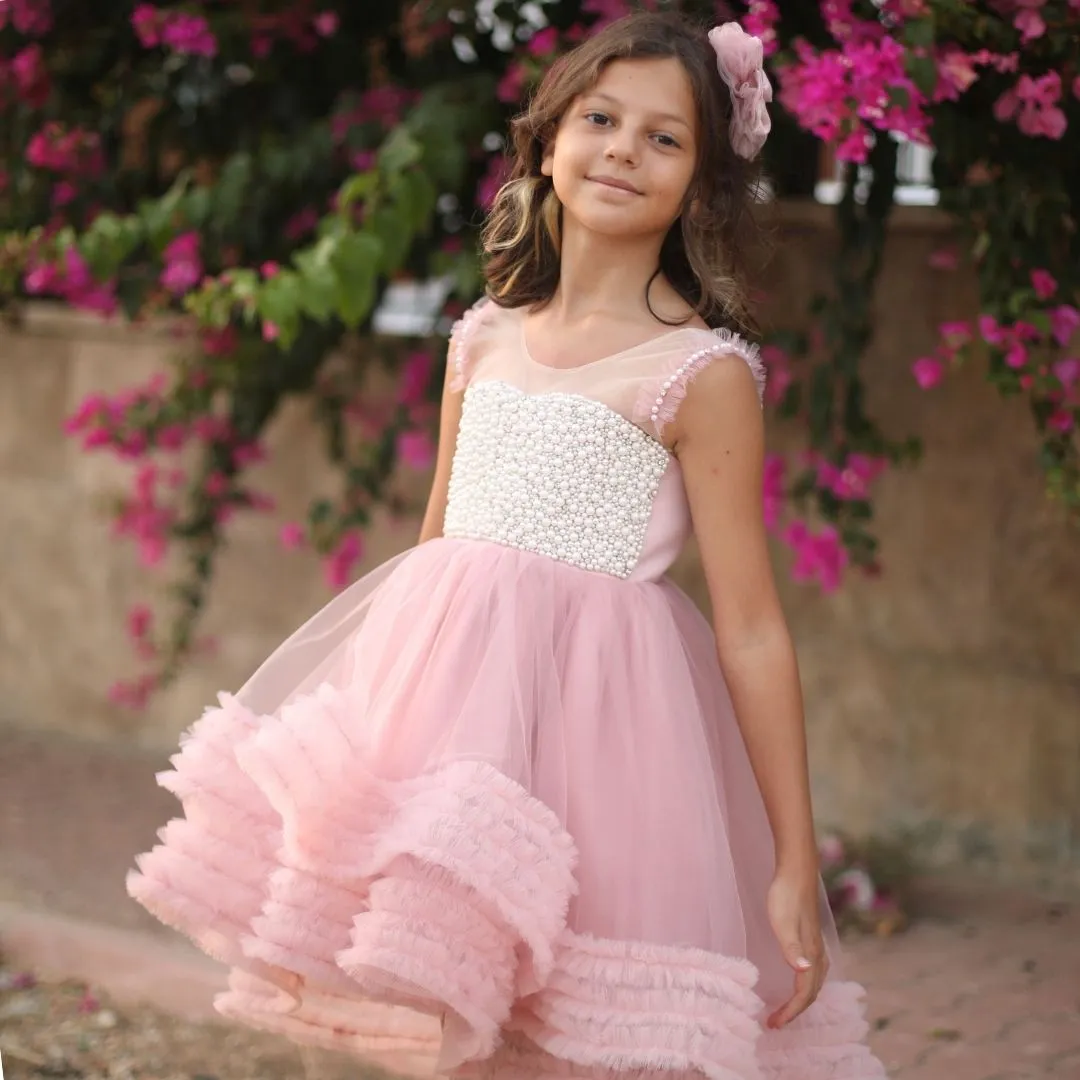 Ana pearl girl dress high low