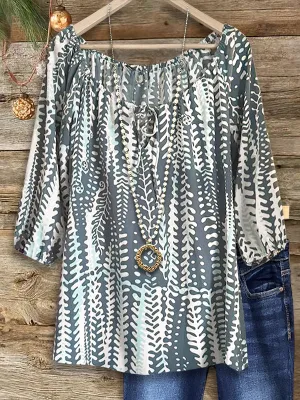 Artistic Leaf Print Casual Blouse