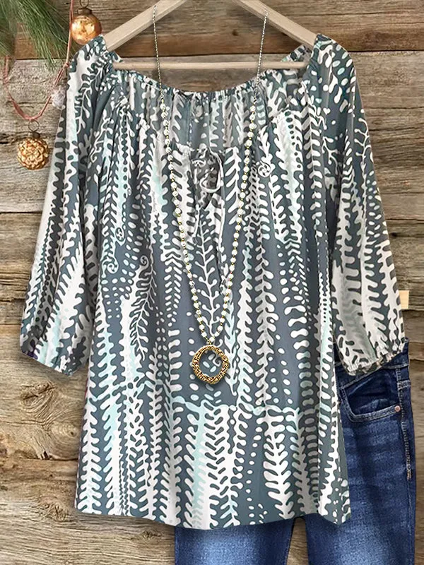 Artistic Leaf Print Casual Blouse