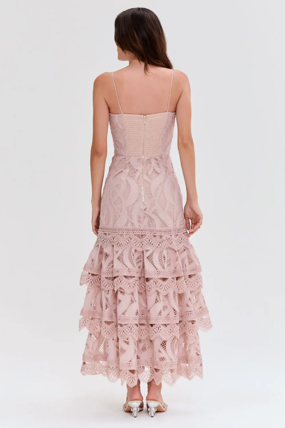 AURA LACE FLUTTER MIDI DRESS