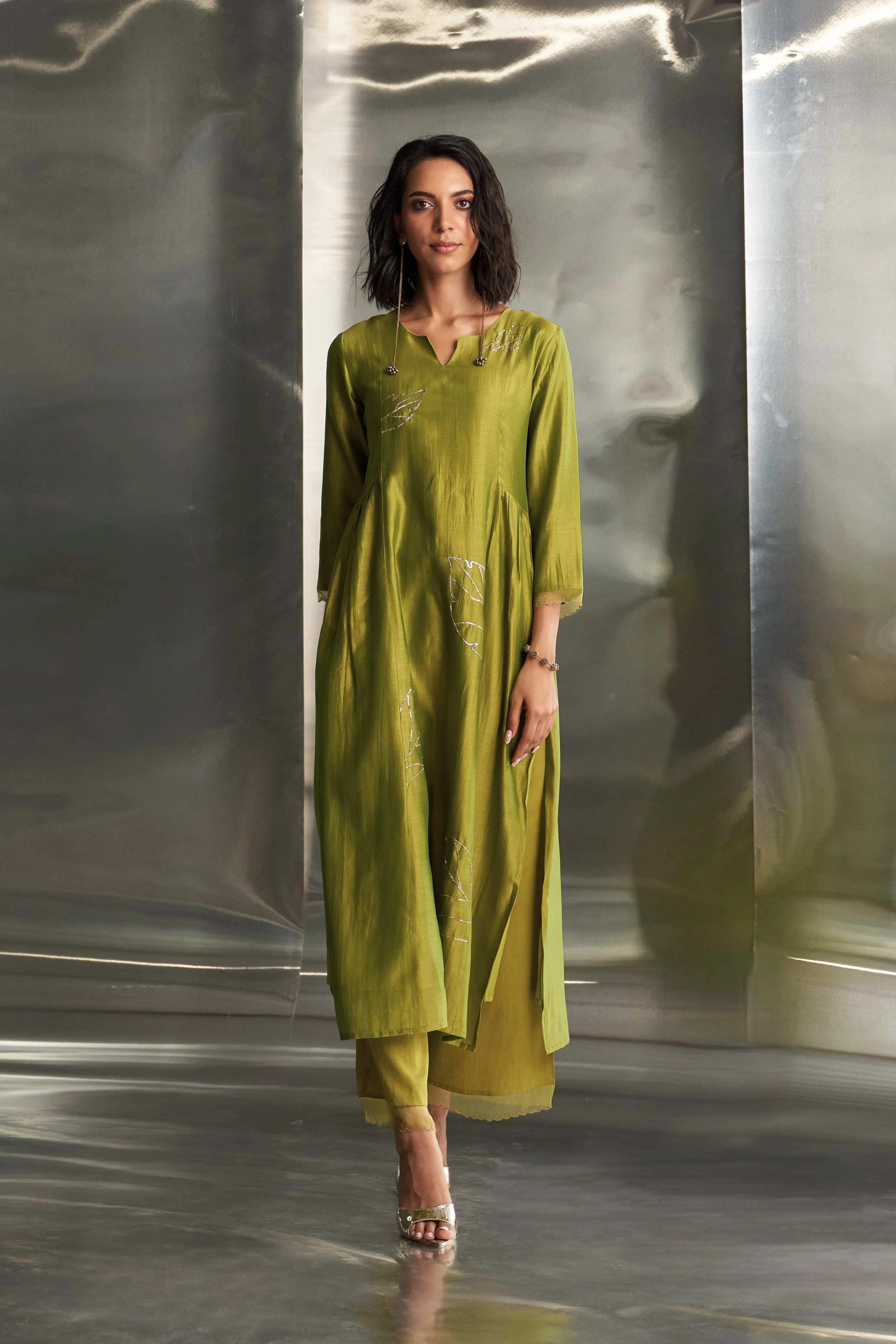 Berry Green Side Gathered Kurta Set