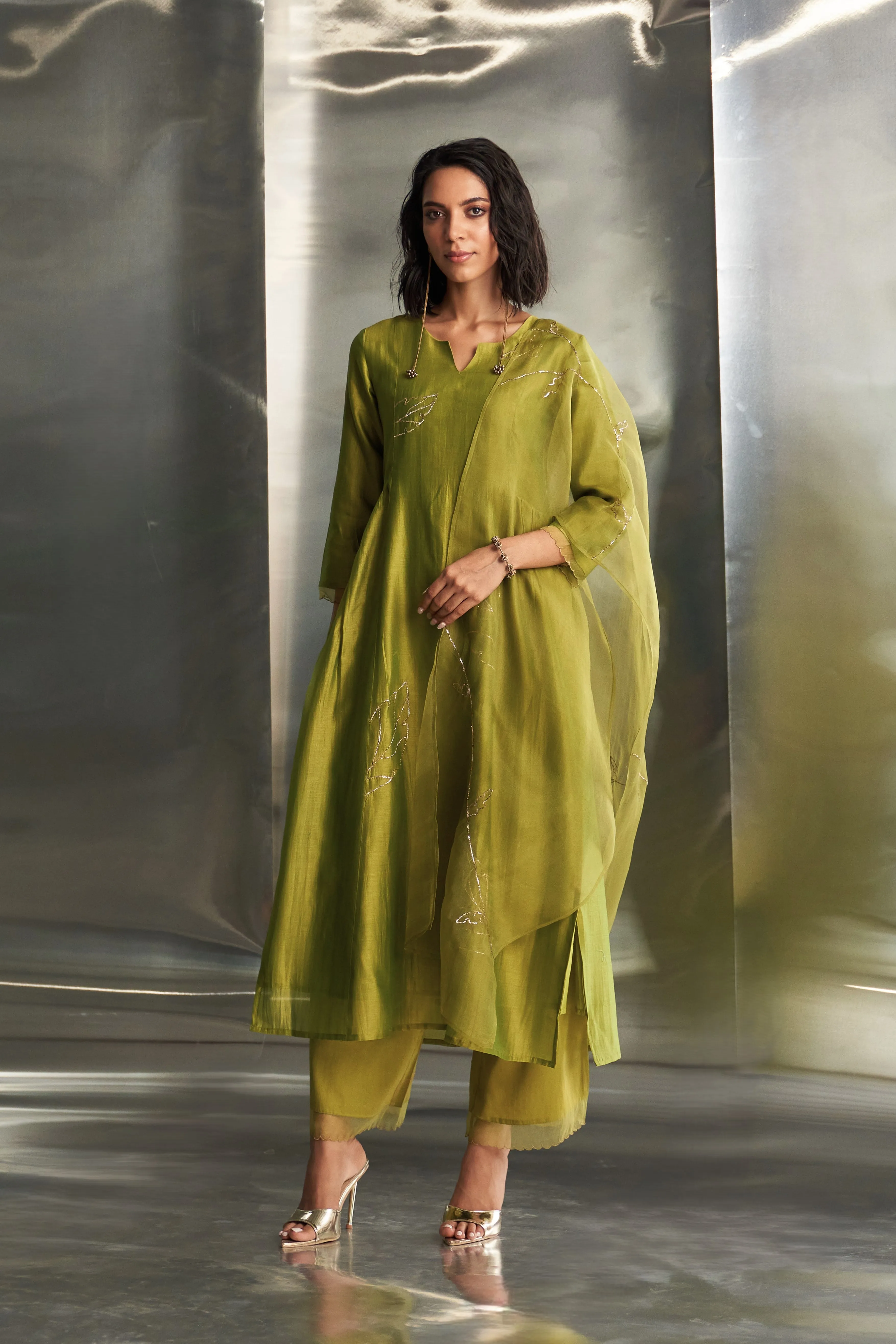 Berry Green Side Gathered Kurta Set