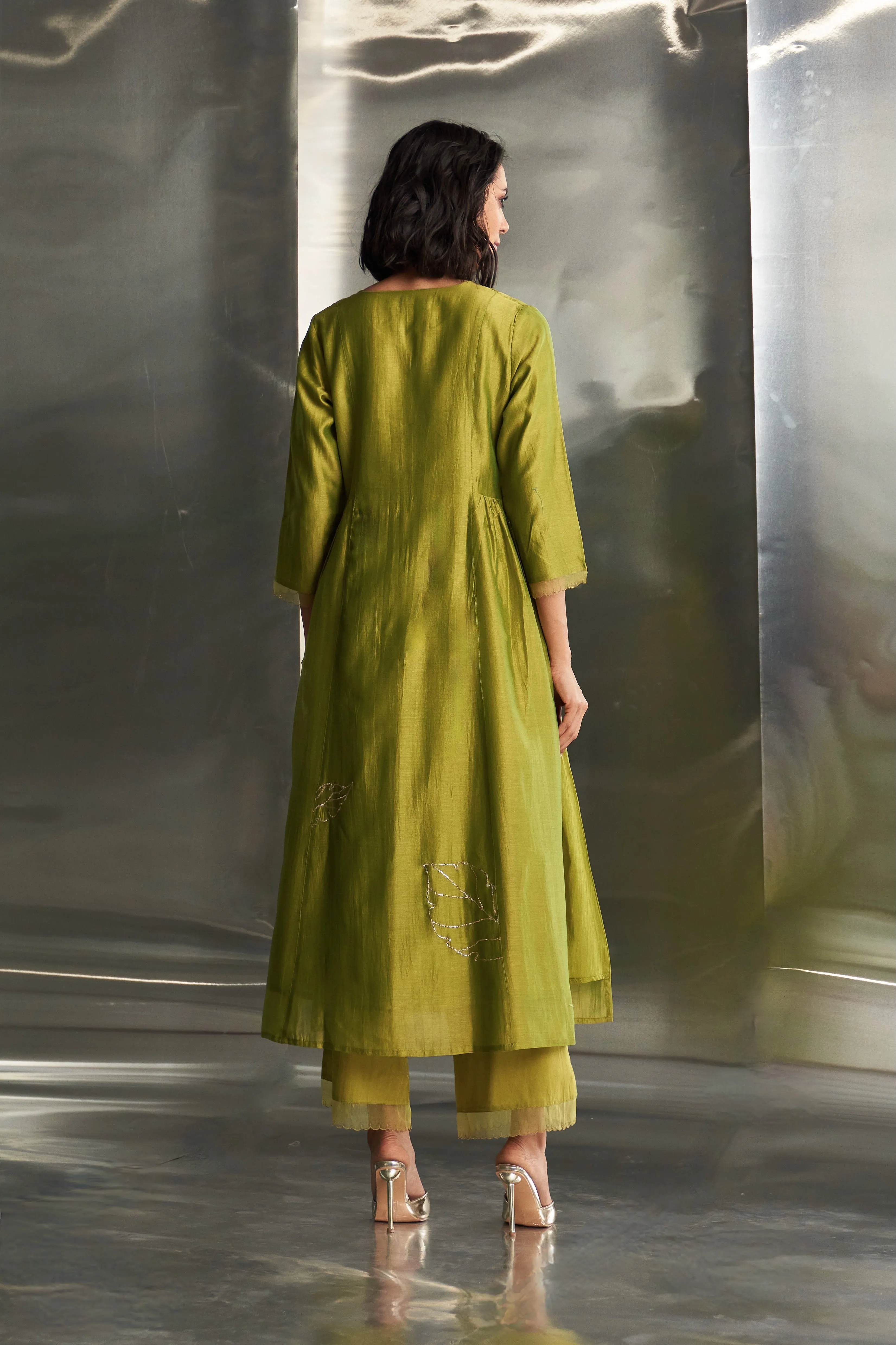Berry Green Side Gathered Kurta Set