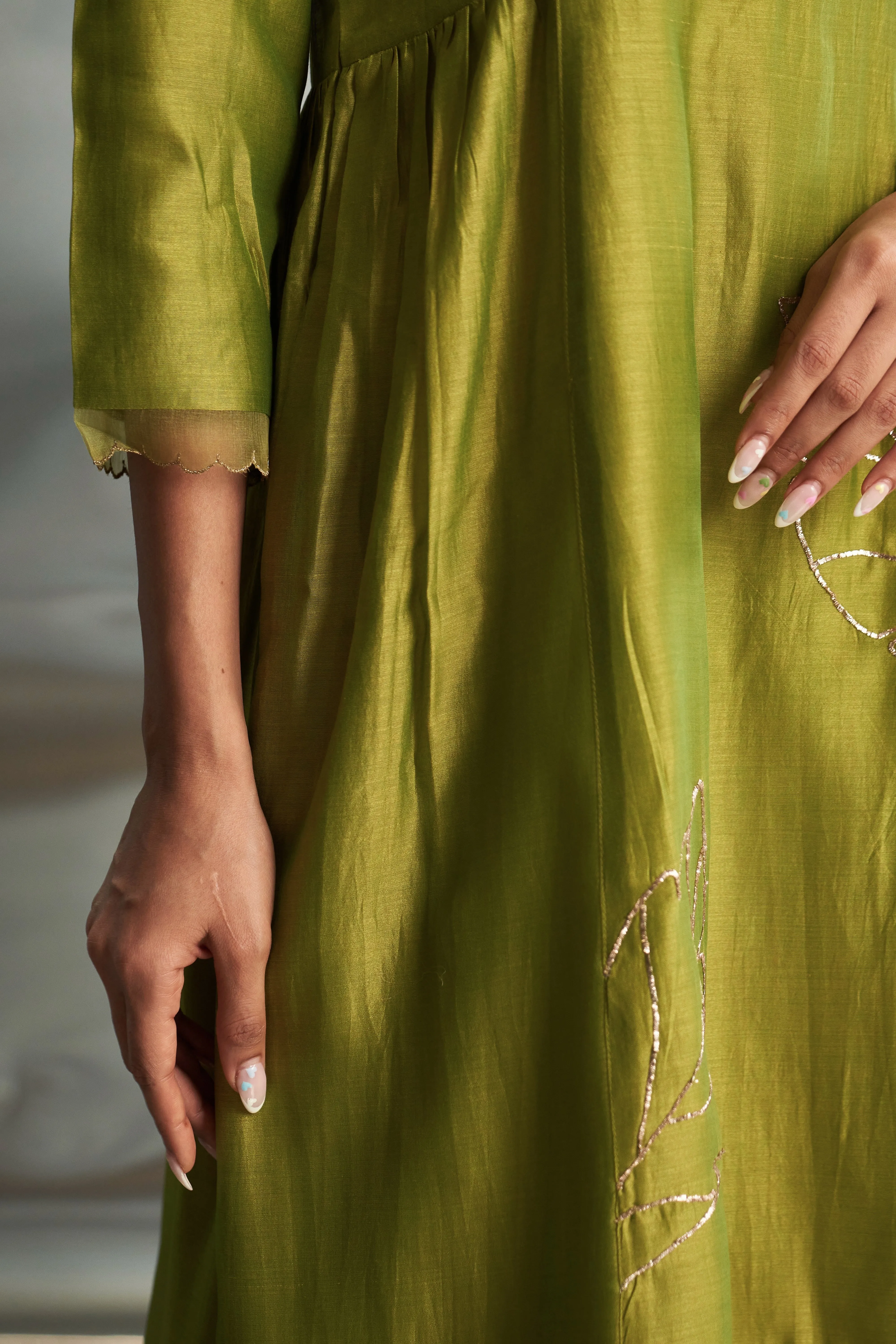 Berry Green Side Gathered Kurta Set