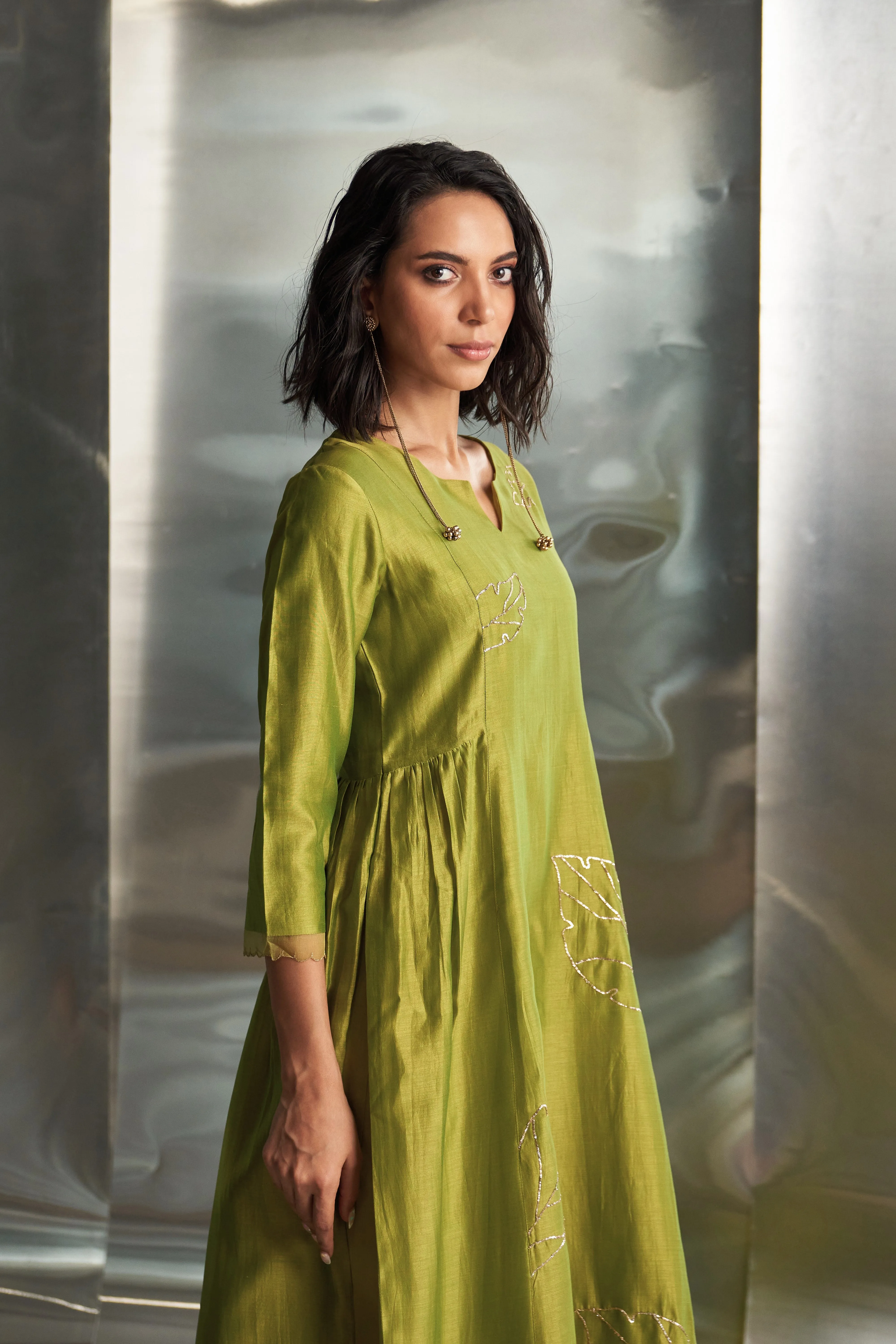 Berry Green Side Gathered Kurta Set