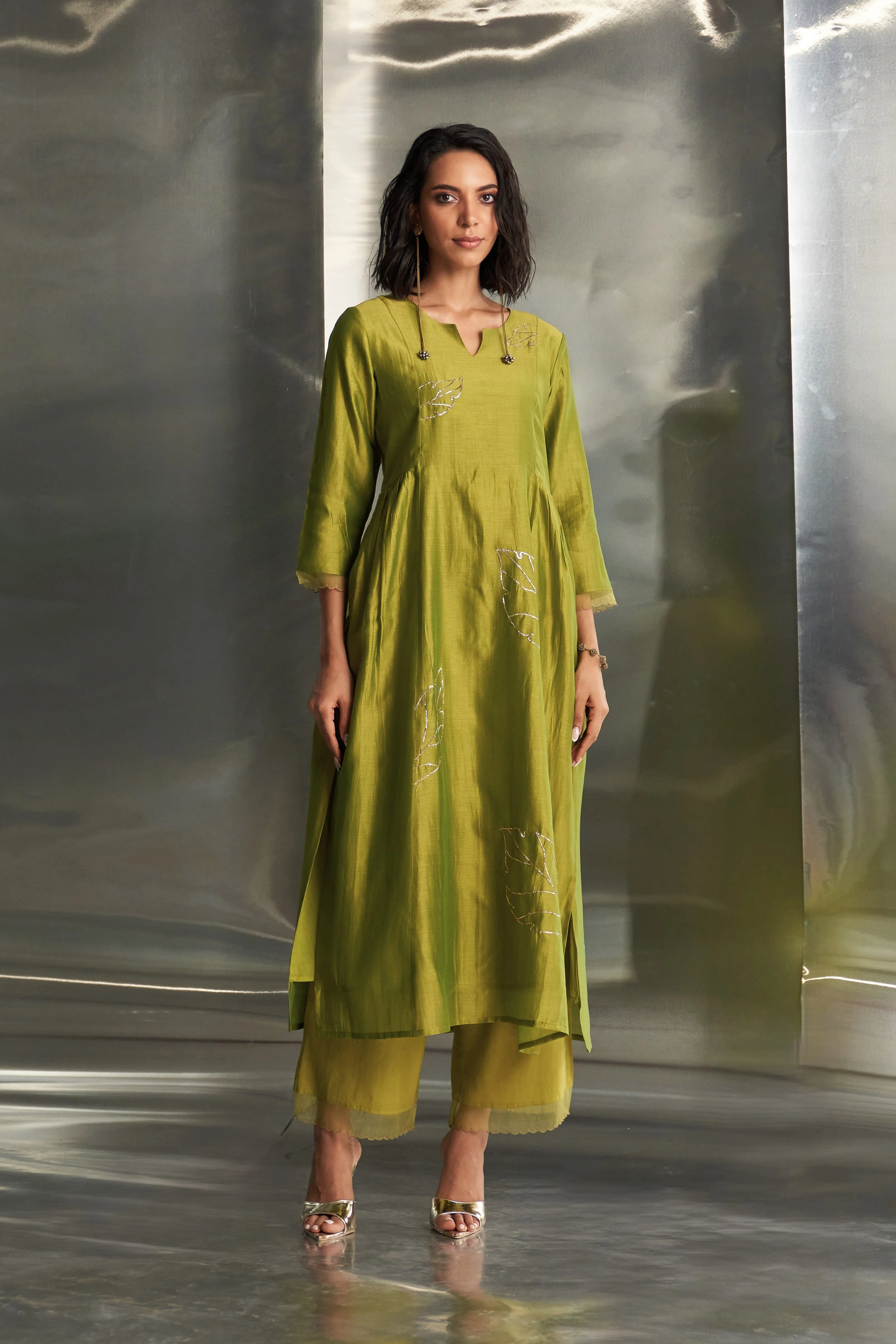 Berry Green Side Gathered Kurta Set
