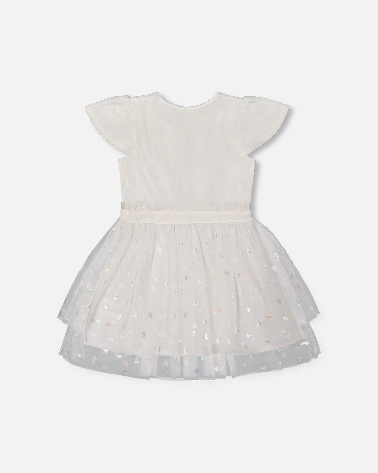 Bi-Material Dress With Glitter Hearts Skirt Snow White