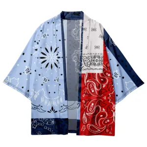 Blue Patchwork Cashew Motif Kimono Shirt