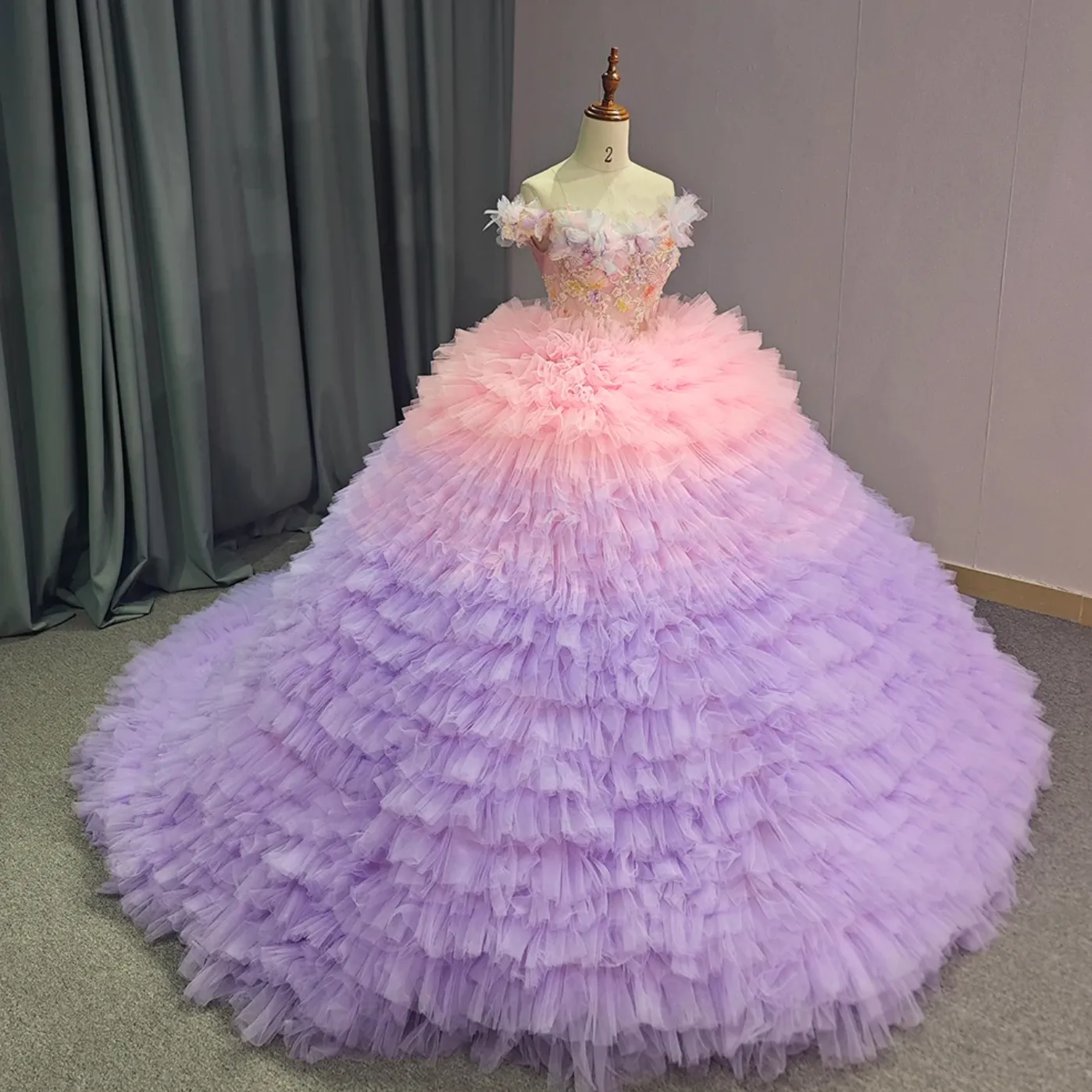 Boat Neck Off Shoulder Corset Ball Gown Quinceanera Dress