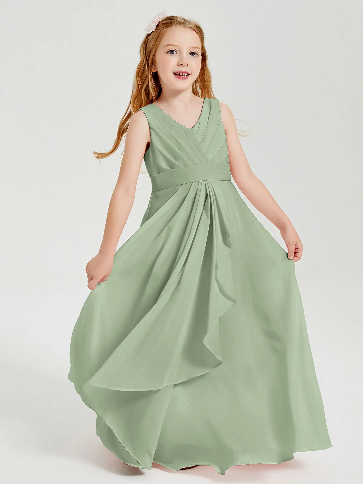 Boho Long Chiffon Bridesmaid Dresses Cascading Skirt Dusty Sage