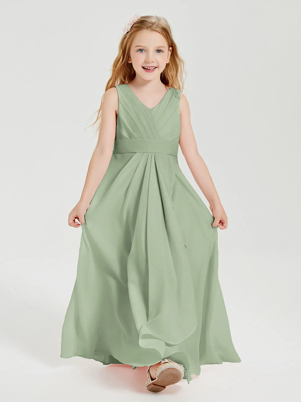 Boho Long Chiffon Bridesmaid Dresses Cascading Skirt Dusty Sage