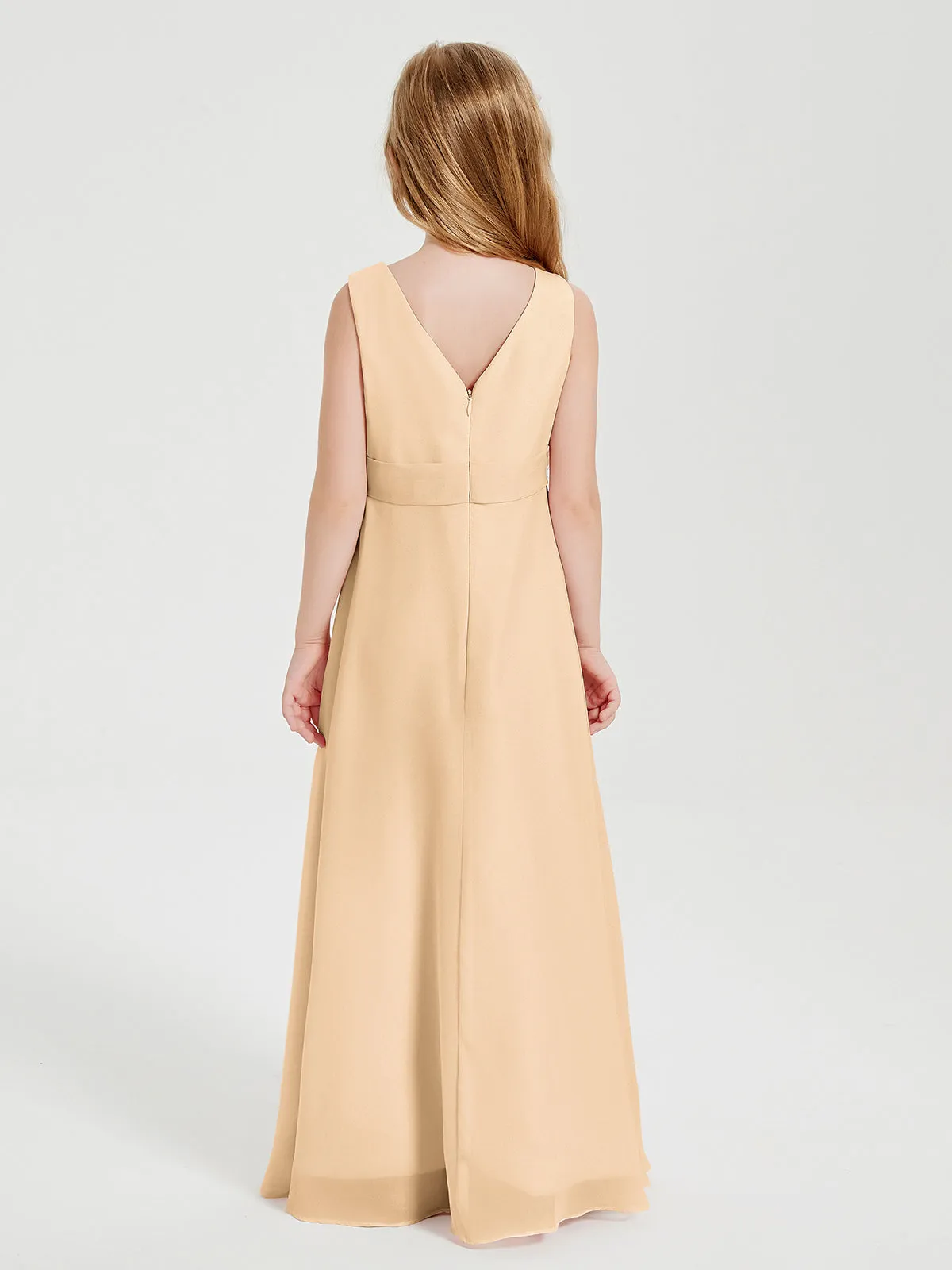 Boho Long Chiffon Bridesmaid Dresses Cascading Skirt Peach