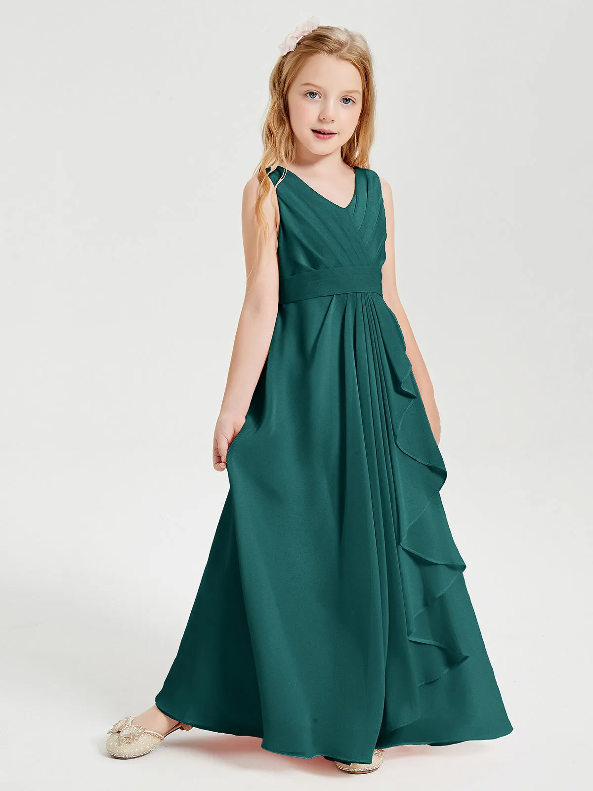Boho Long Chiffon Bridesmaid Dresses Cascading Skirt Peacock