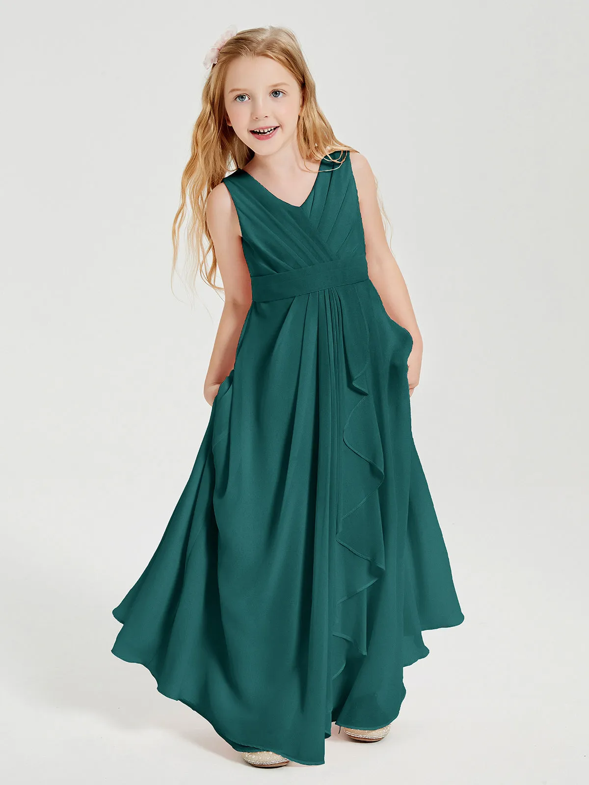 Boho Long Chiffon Bridesmaid Dresses Cascading Skirt Peacock