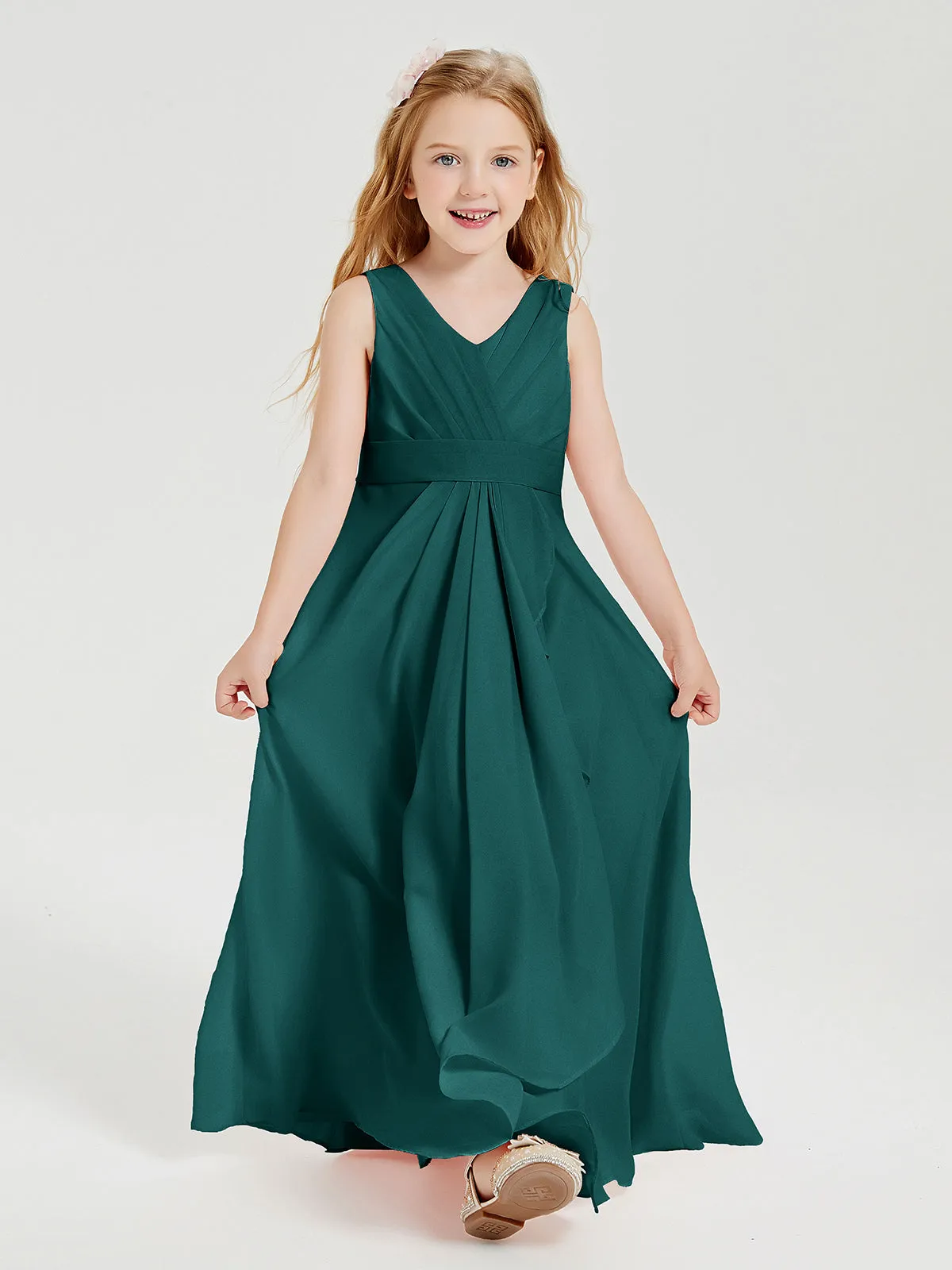 Boho Long Chiffon Bridesmaid Dresses Cascading Skirt Peacock