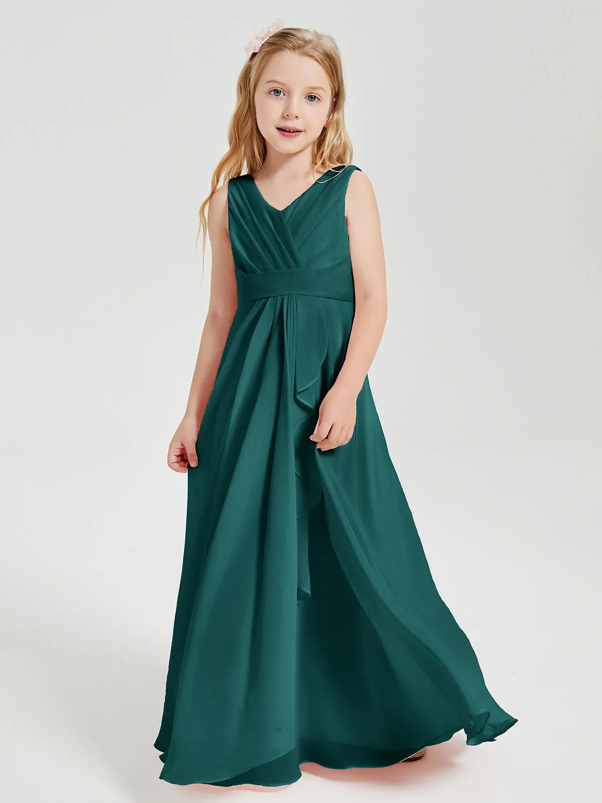 Boho Long Chiffon Bridesmaid Dresses Cascading Skirt Peacock