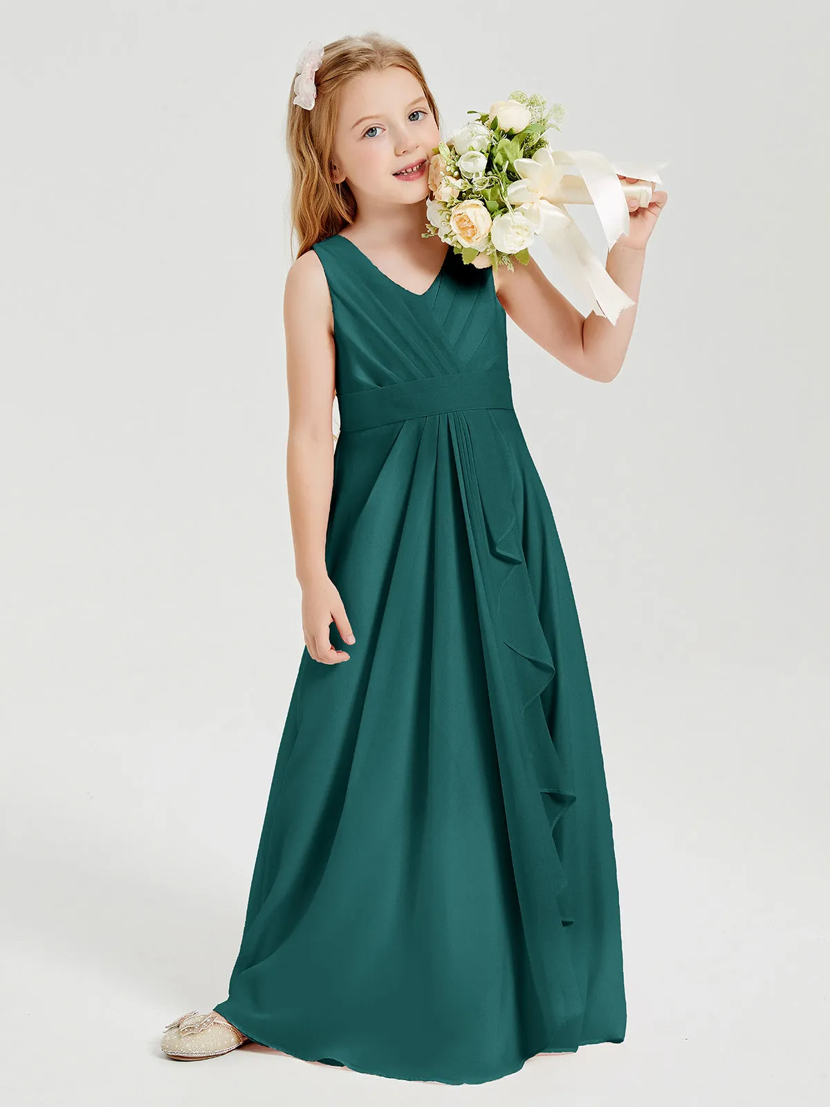 Boho Long Chiffon Bridesmaid Dresses Cascading Skirt Peacock