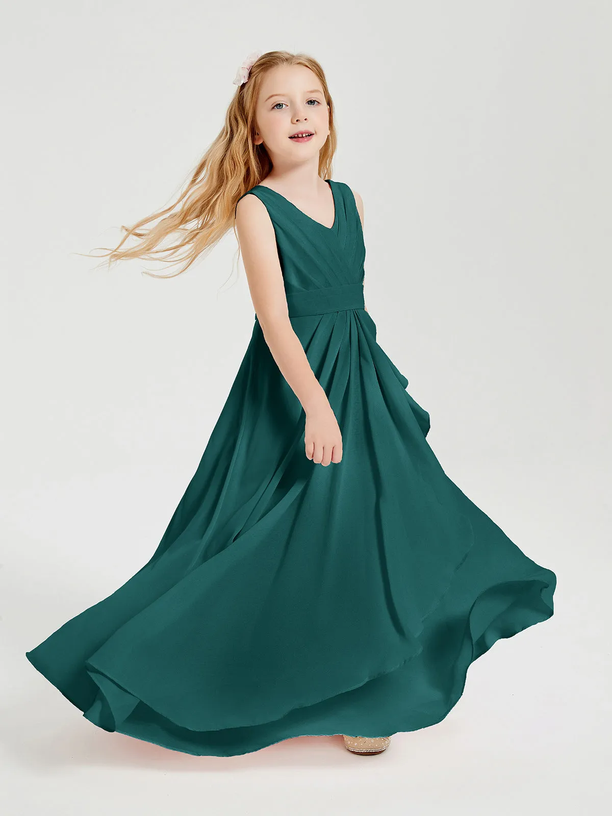 Boho Long Chiffon Bridesmaid Dresses Cascading Skirt Peacock