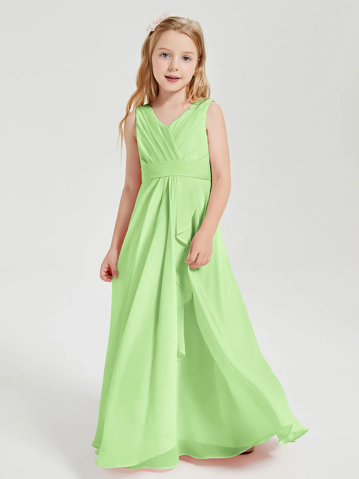 Boho Long Chiffon Bridesmaid Dresses Cascading Skirt Sage