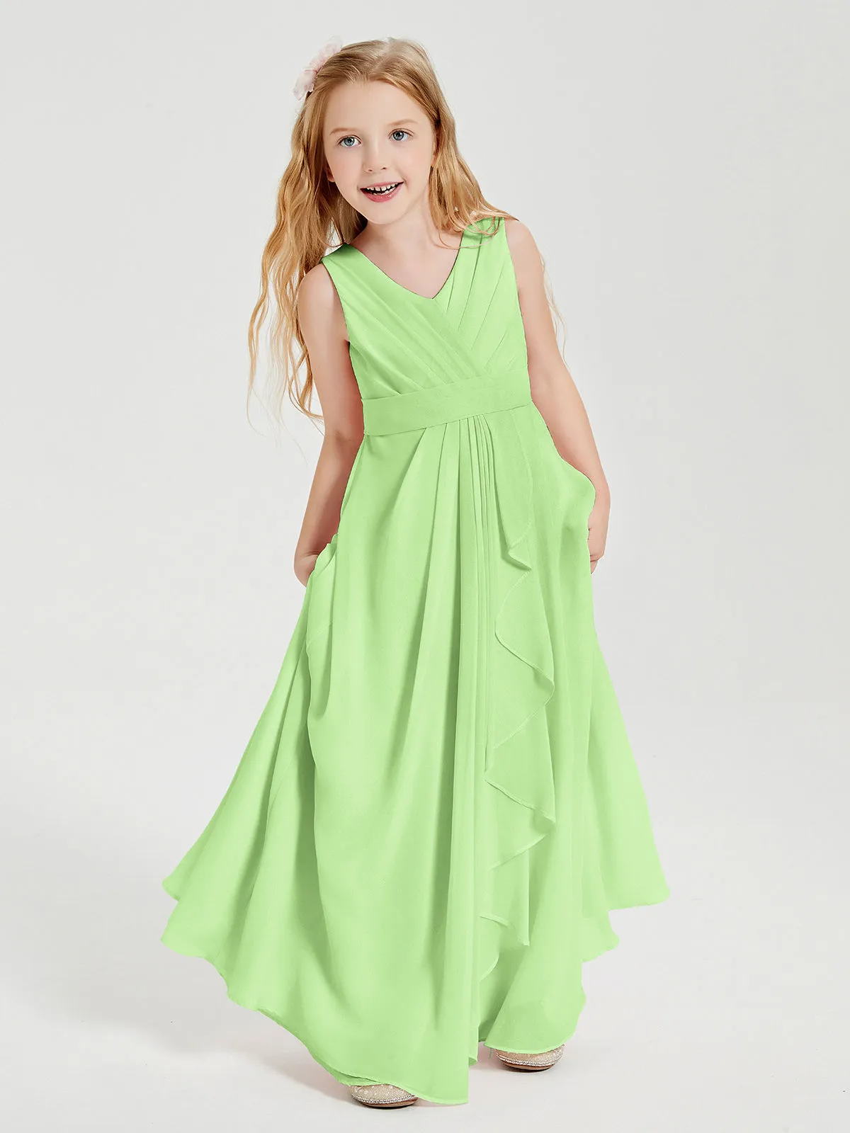 Boho Long Chiffon Bridesmaid Dresses Cascading Skirt Sage