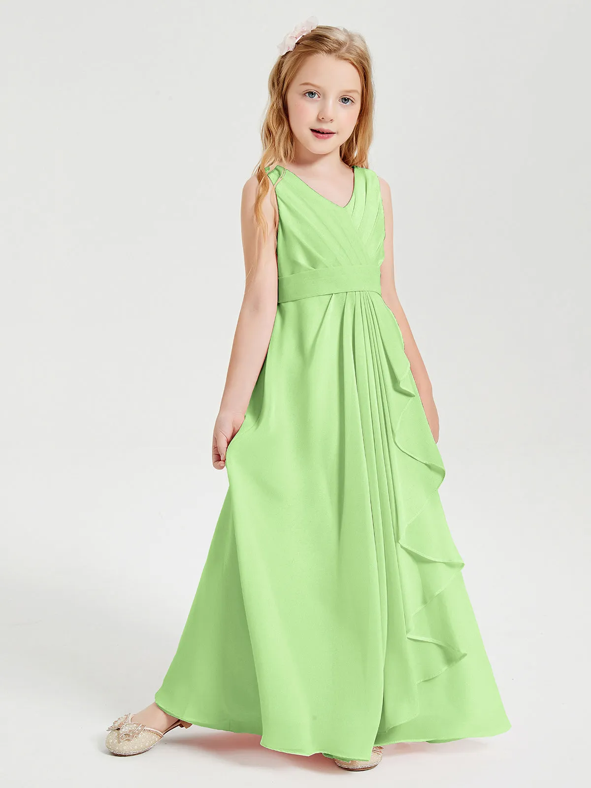 Boho Long Chiffon Bridesmaid Dresses Cascading Skirt Sage