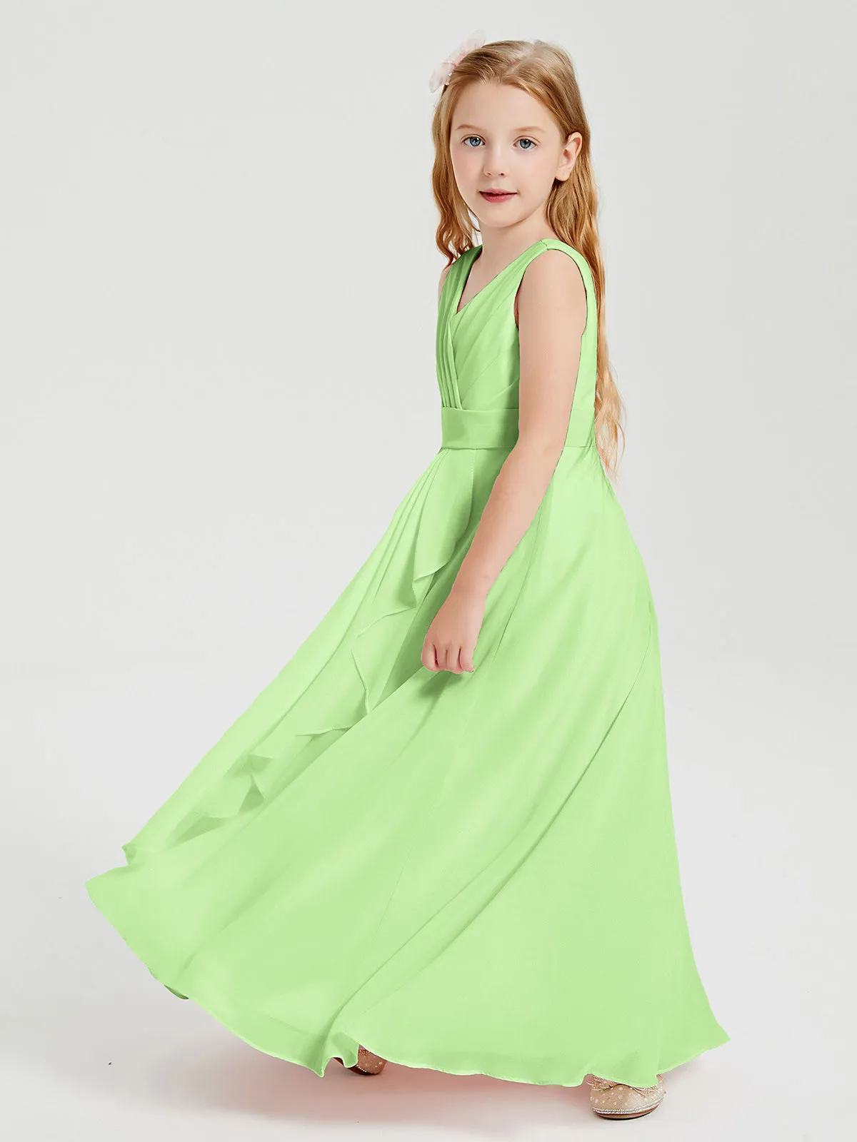 Boho Long Chiffon Bridesmaid Dresses Cascading Skirt Sage