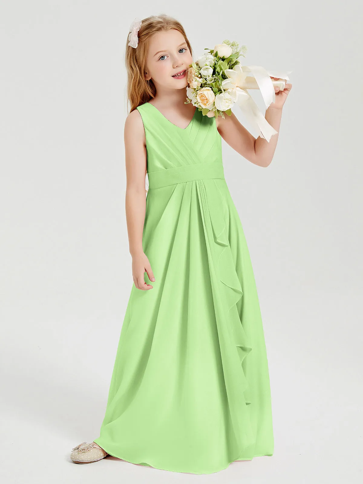 Boho Long Chiffon Bridesmaid Dresses Cascading Skirt Sage