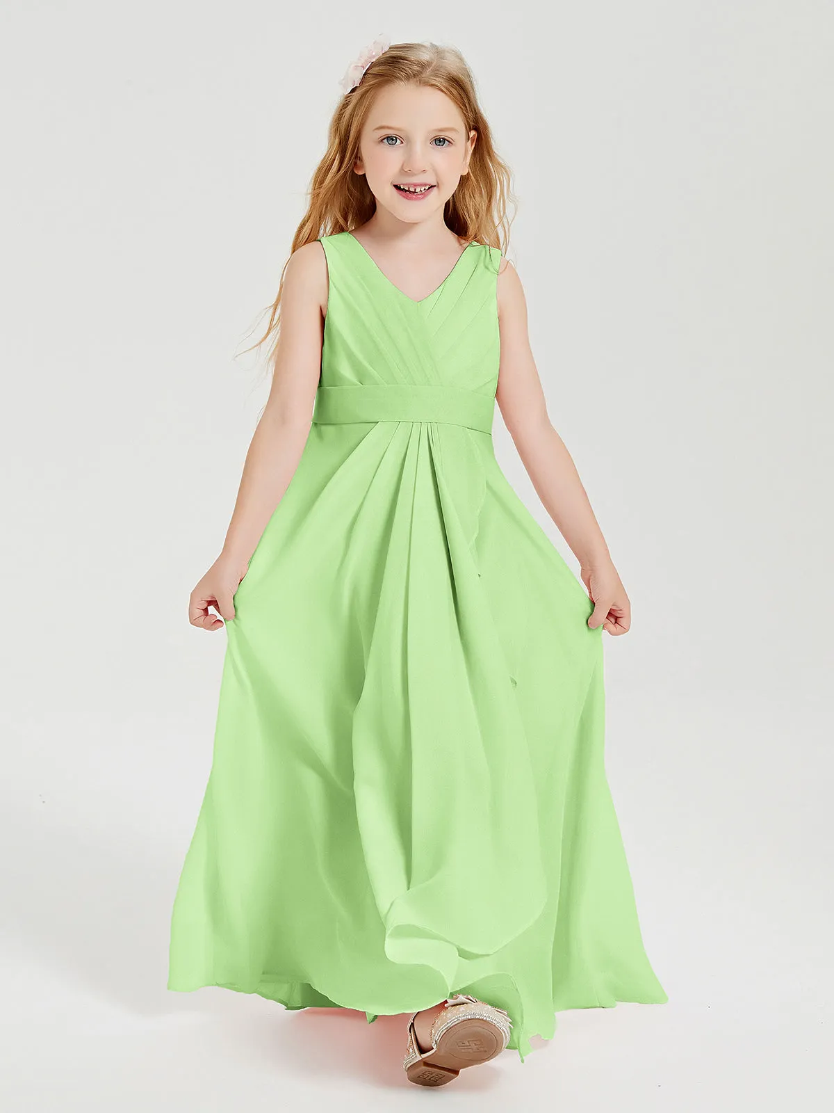 Boho Long Chiffon Bridesmaid Dresses Cascading Skirt Sage