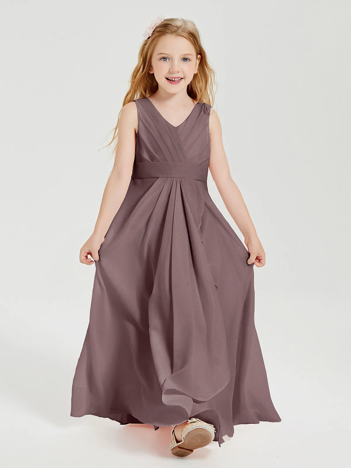 Boho Long Chiffon Bridesmaid Dresses Cascading Skirt Vintage Mauve