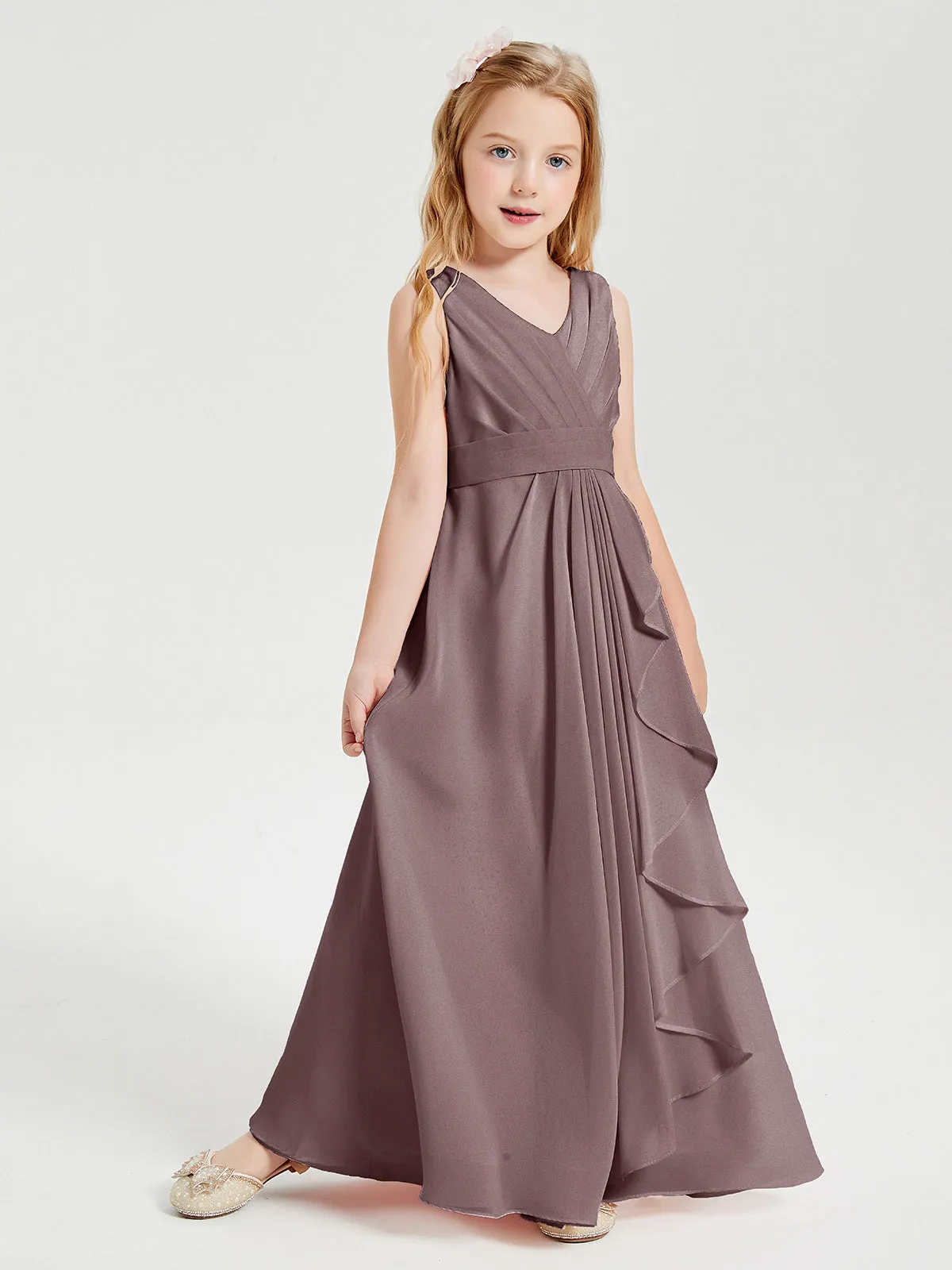 Boho Long Chiffon Bridesmaid Dresses Cascading Skirt Vintage Mauve