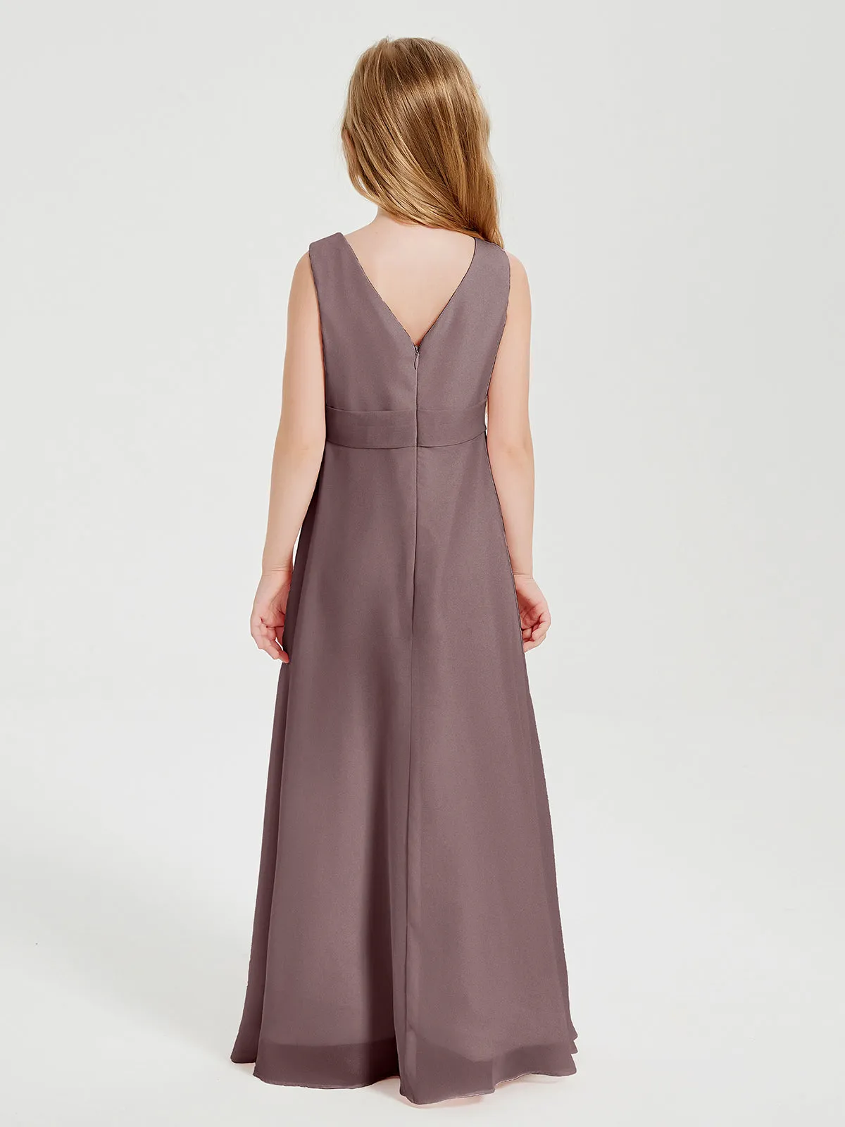Boho Long Chiffon Bridesmaid Dresses Cascading Skirt Vintage Mauve