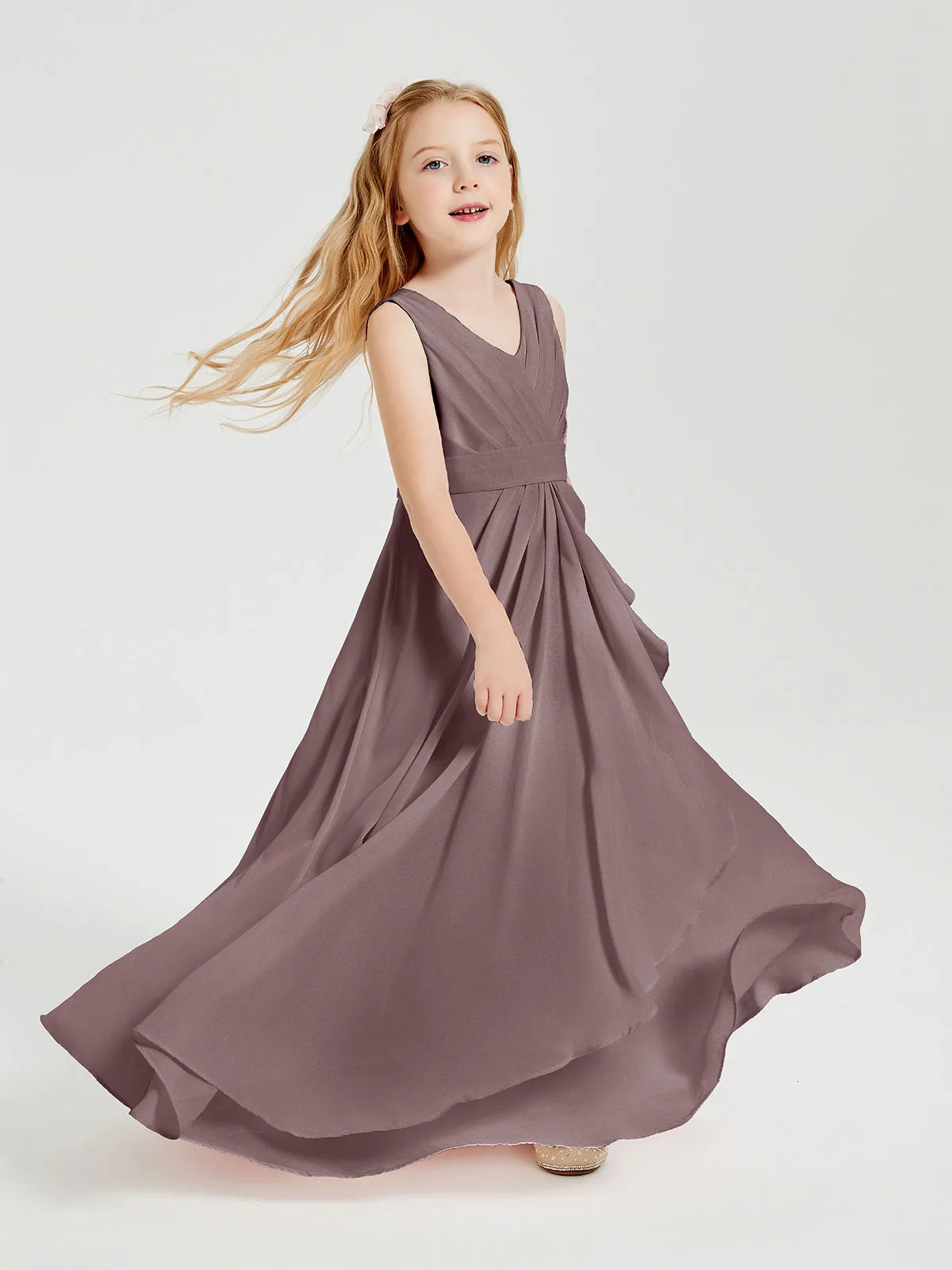 Boho Long Chiffon Bridesmaid Dresses Cascading Skirt Vintage Mauve