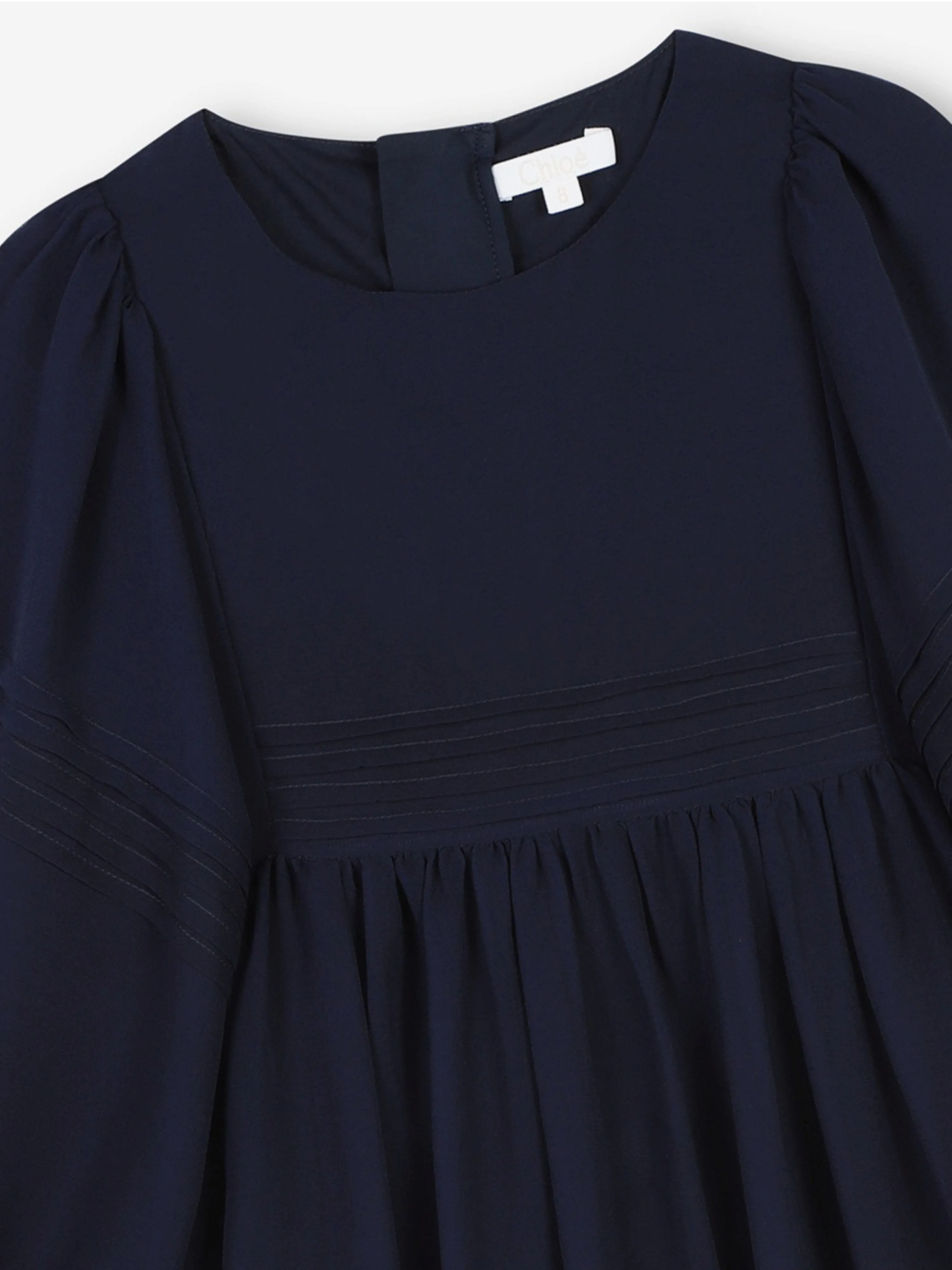 Chloé Girls Silk Embroidered Dress in Navy
