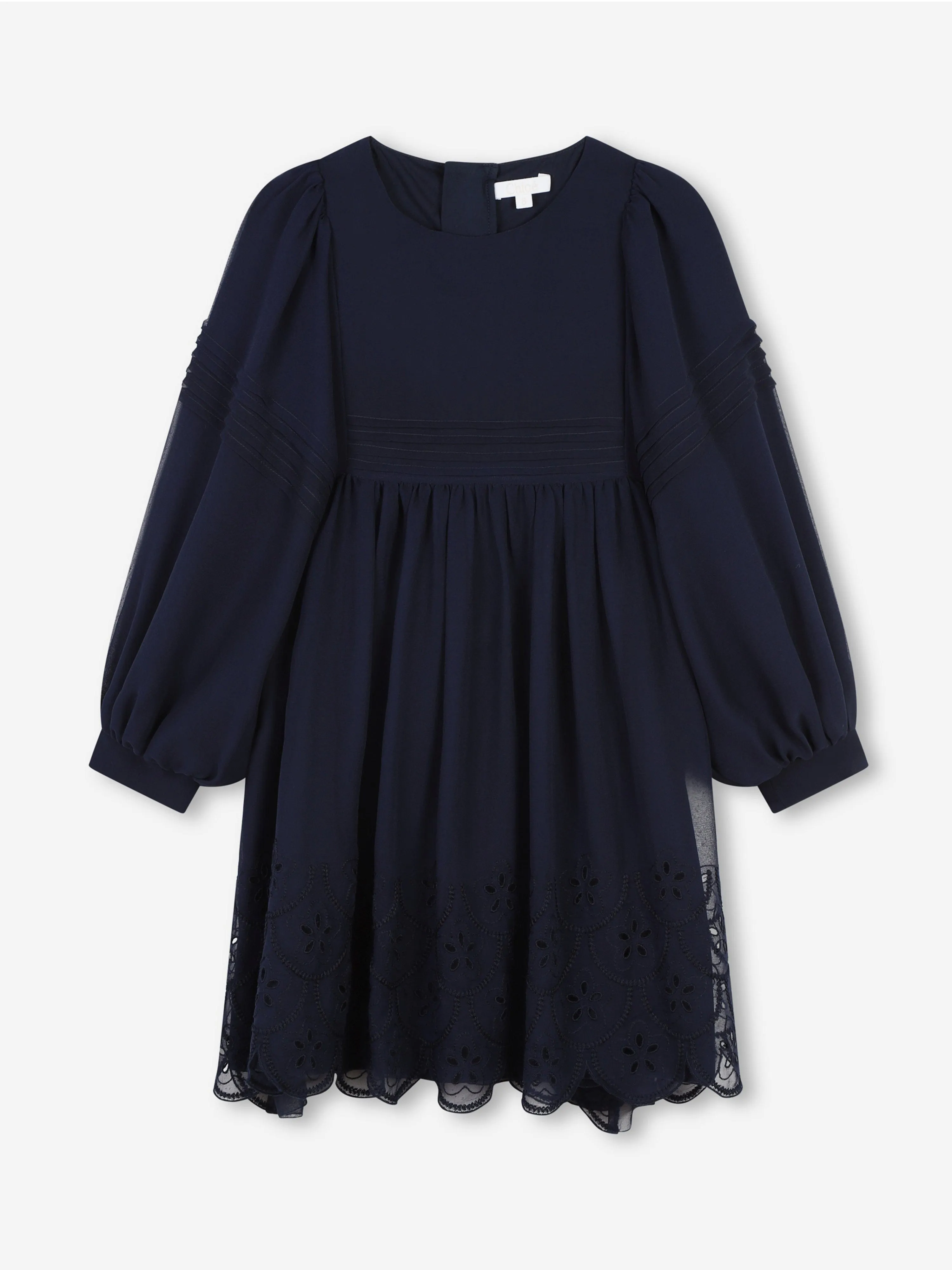 Chloé Girls Silk Embroidered Dress in Navy