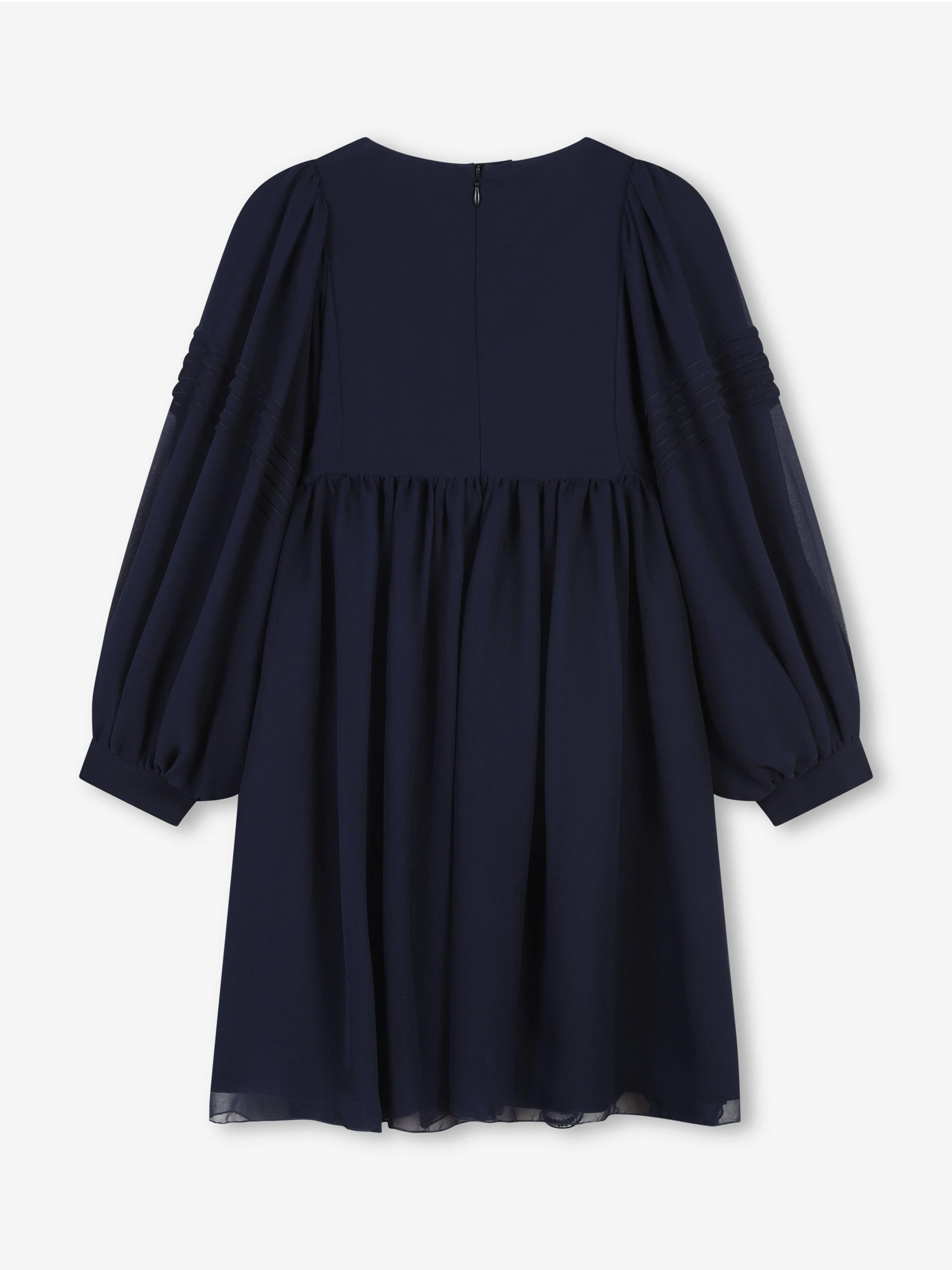 Chloé Girls Silk Embroidered Dress in Navy