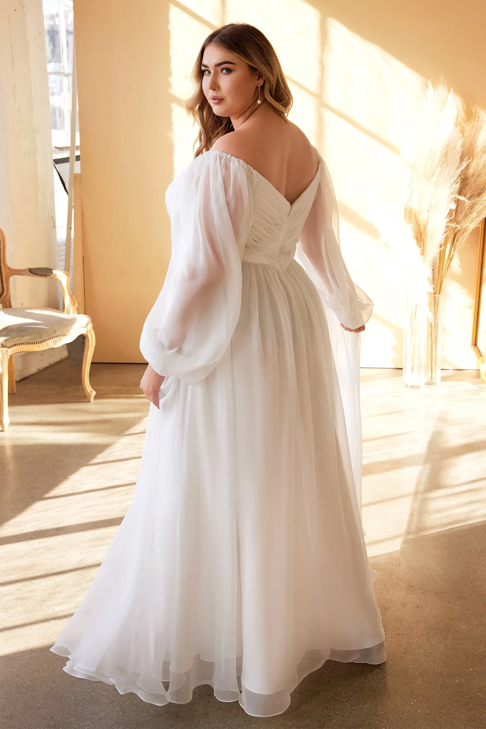 CINDERELLA DIVINE CD243WC Plus Size Sweetheart A-Line Chiffon Bridal Gown