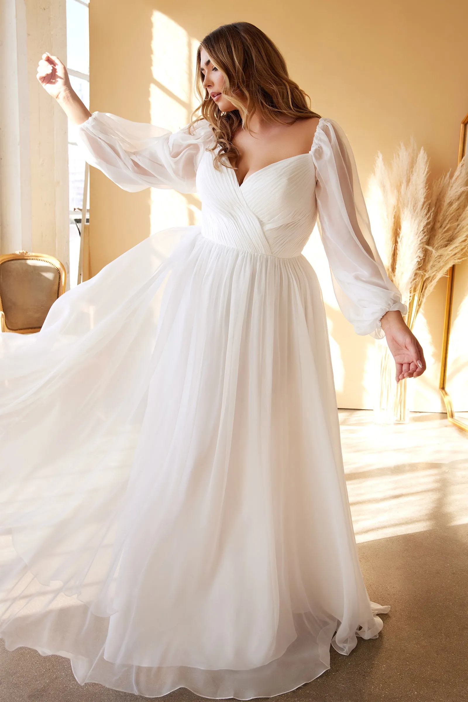 CINDERELLA DIVINE CD243WC Plus Size Sweetheart A-Line Chiffon Bridal Gown