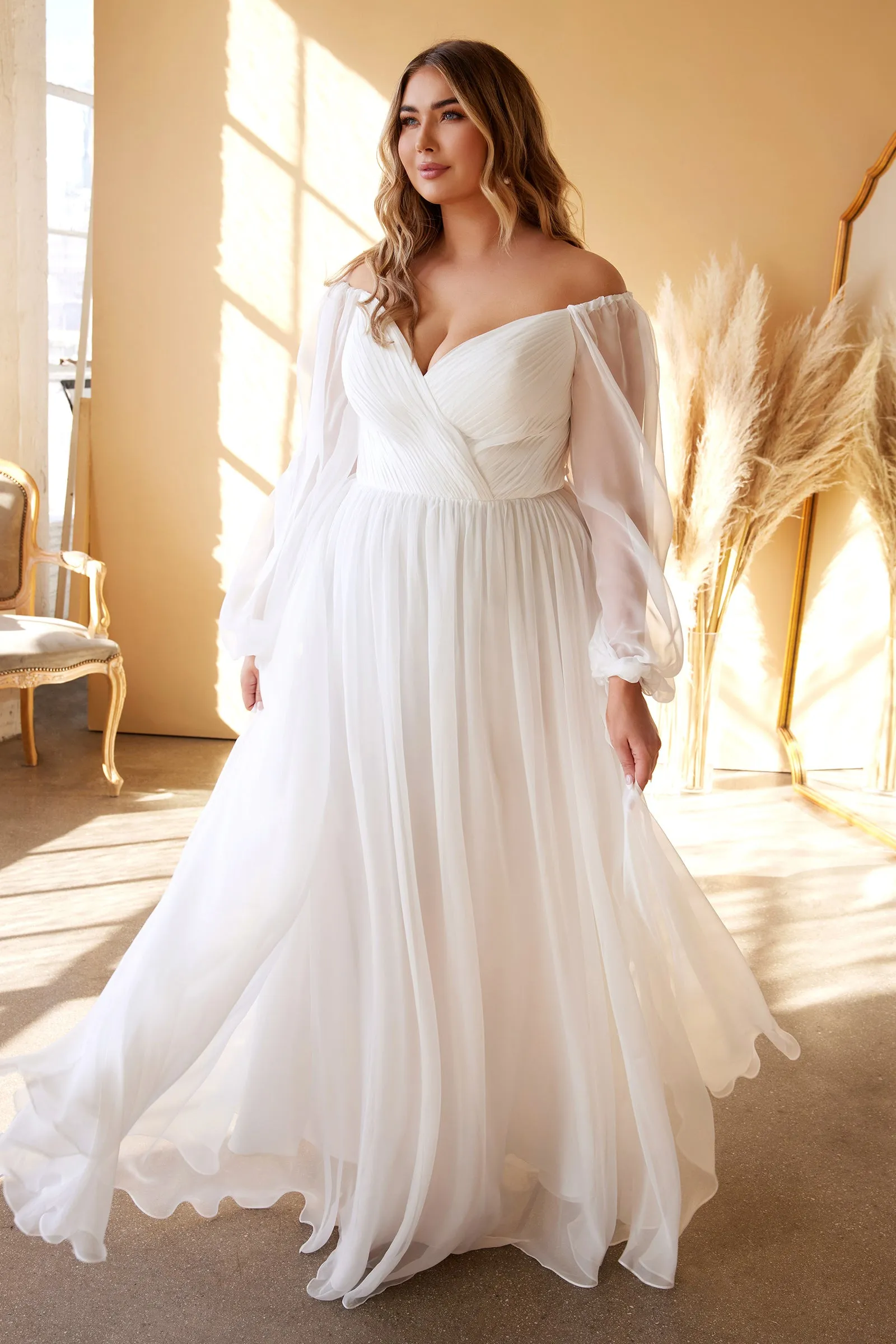 CINDERELLA DIVINE CD243WC Plus Size Sweetheart A-Line Chiffon Bridal Gown