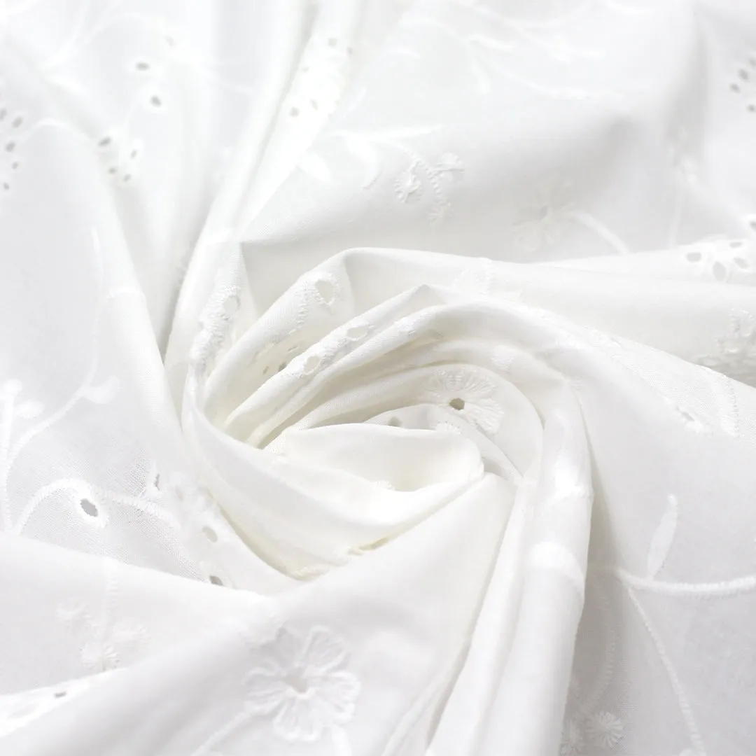 'climbing flowers' embroidered cotton eyelet - soft white, BCI cert.
