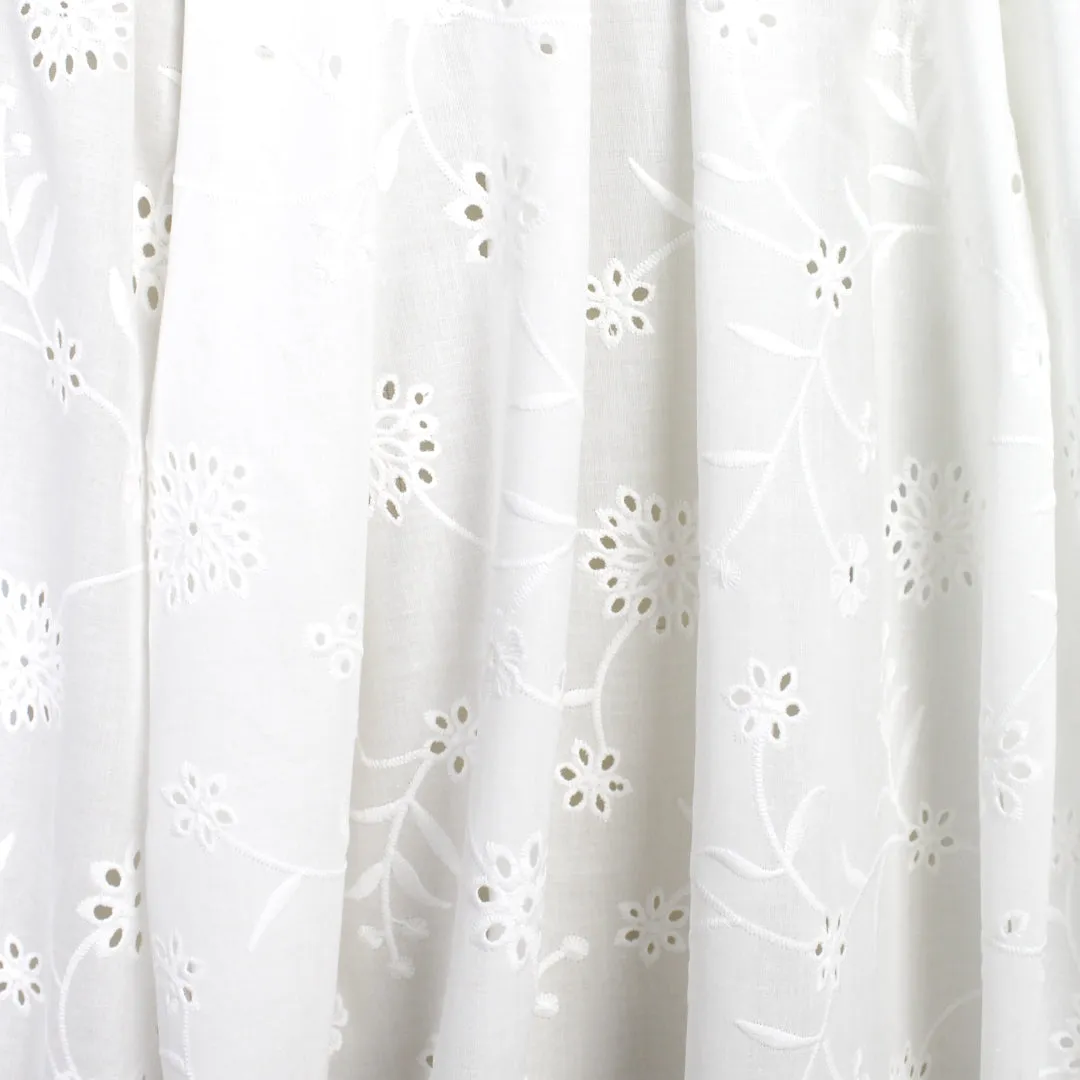 'climbing flowers' embroidered cotton eyelet - soft white, BCI cert.