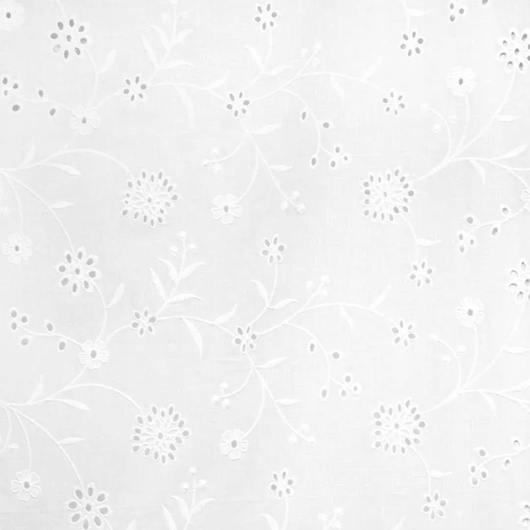 'climbing flowers' embroidered cotton eyelet - soft white, BCI cert.