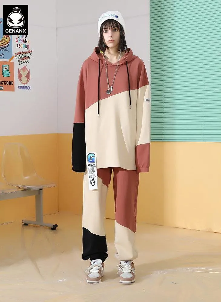 Color-contrast stitching Genanx Gaby Pure Cotton Sports Pants