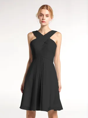 Cross Front Empire Waist Short Bridesmaid Dress Black
