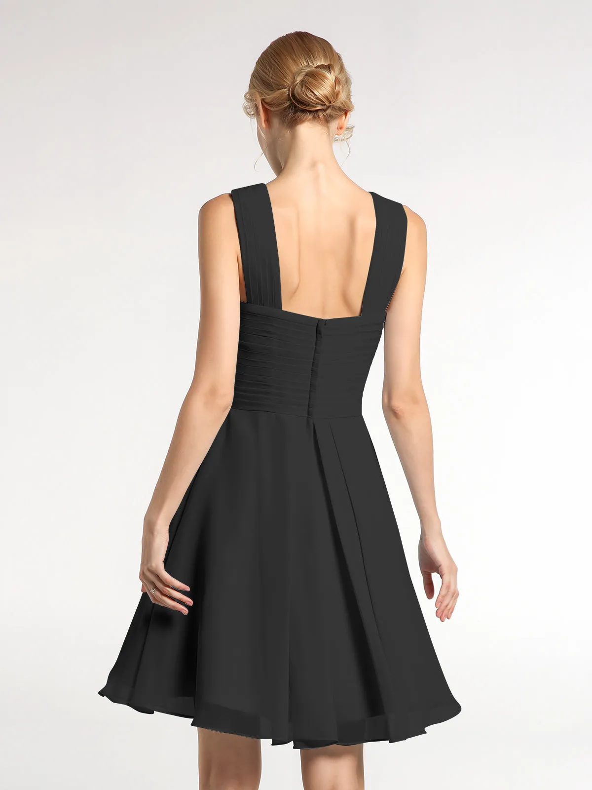 Cross Front Empire Waist Short Bridesmaid Dress Black