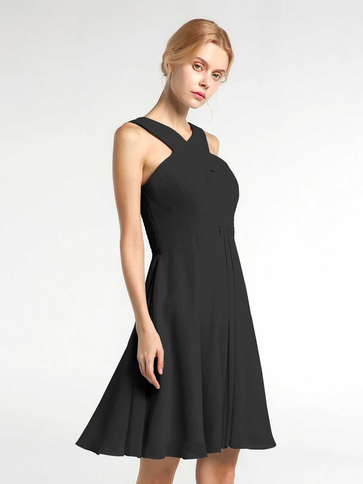 Cross Front Empire Waist Short Bridesmaid Dress Black